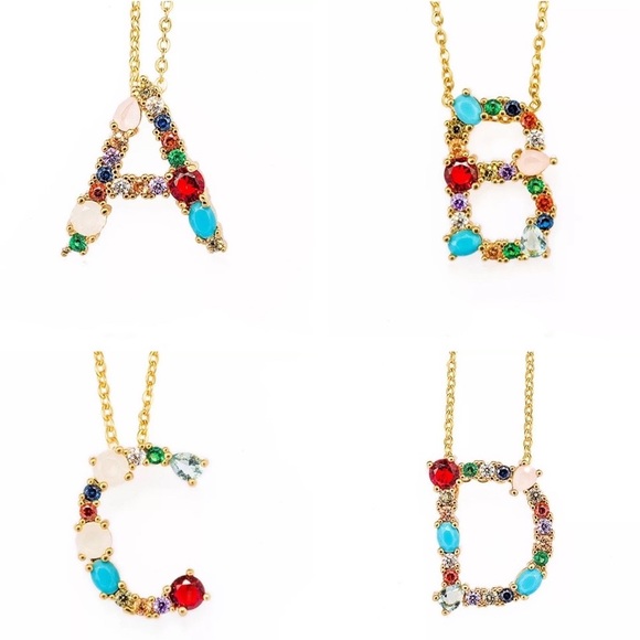 🍒3/$30 New Jeweled Monogram Statement Necklace - Picture 2 of 5